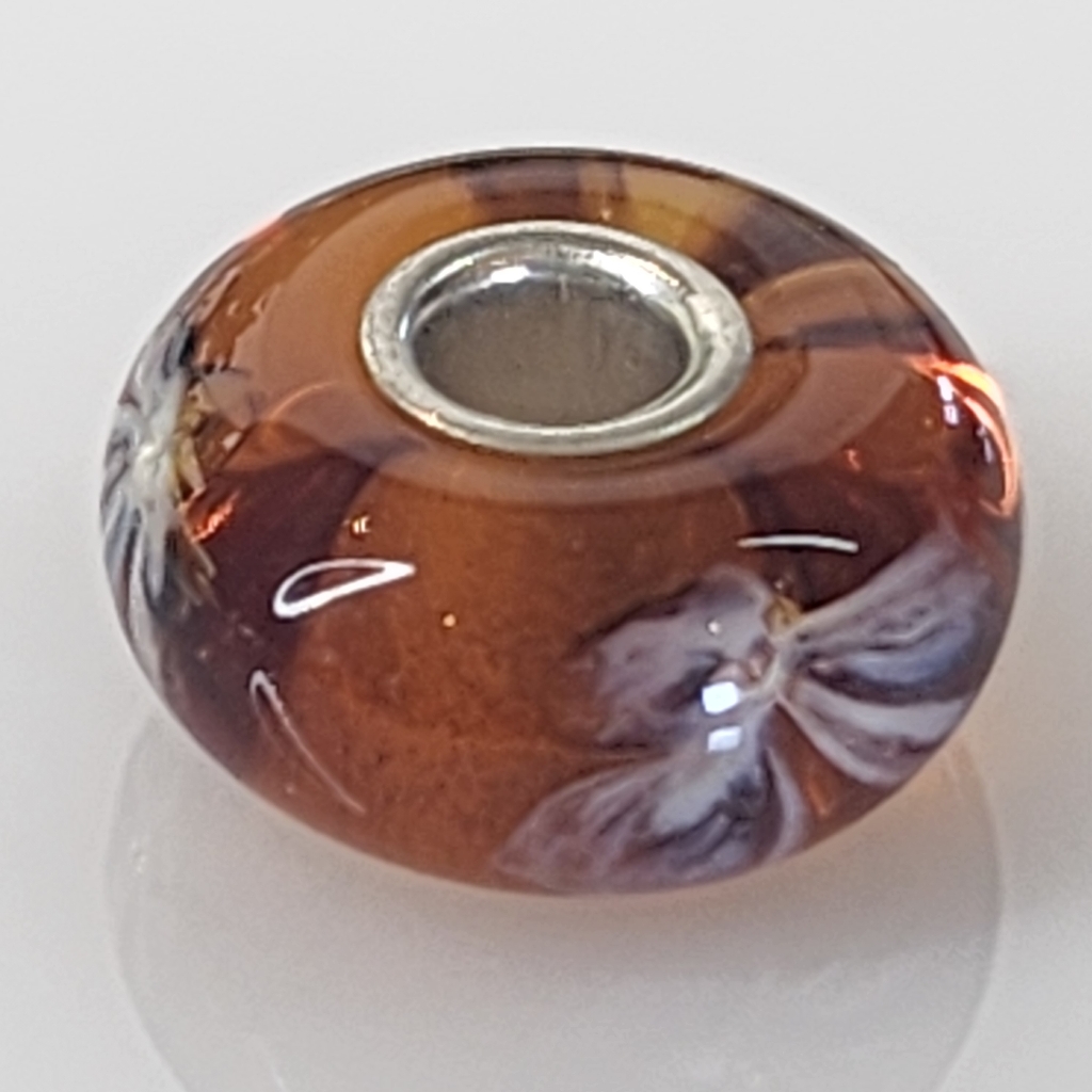 Trollbeads Retired Silver Beige Flowers On Amber Glass Talbe-10002 22$